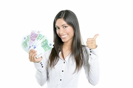 simsearch:400-04123668,k - Beautiful sucess businesswoman holding Euro notes isolated on white Stock Photo - Budget Royalty-Free & Subscription, Code: 400-04140627