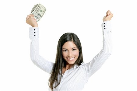 simsearch:400-05156727,k - Beautiful success businesswoman holding Dollar notes, isolated on white Foto de stock - Super Valor sin royalties y Suscripción, Código: 400-04140628