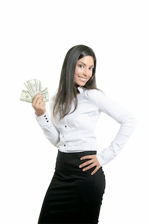 simsearch:400-04123668,k - Beautiful success businesswoman holding Dollar notes, isolated on white Stock Photo - Budget Royalty-Free & Subscription, Code: 400-04140629