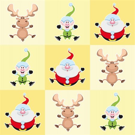 Christmas cartoon characters in a yellow square. Vector illustration Foto de stock - Super Valor sin royalties y Suscripción, Código: 400-04140828