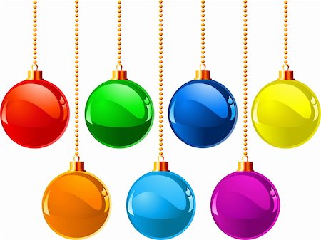 Seven color different vector xmas ball, vector illustration Stock Photo - Budget Royalty-Free & Subscription, Code: 400-04140998