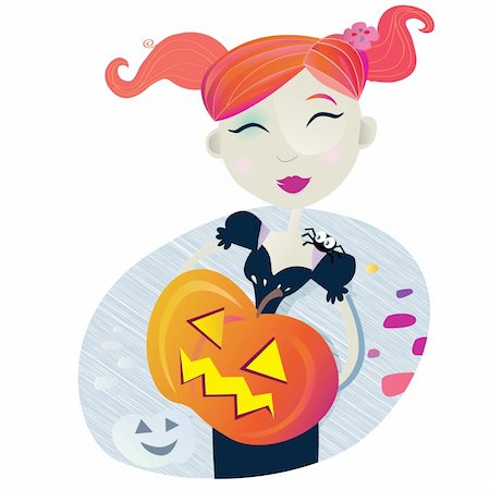 simsearch:400-04645724,k - Halloween witch girl with pumpkin head. Vector Illustration. Stock Photo - Budget Royalty-Free & Subscription, Code: 400-04141099