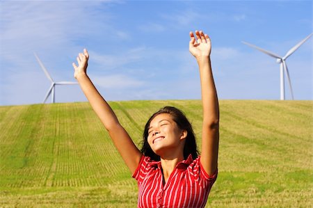 Wind turbines. Beautiful woman by wind turbines in Denmark. Stock Photo - Budget Royalty-Free & Subscription, Code: 400-04141102