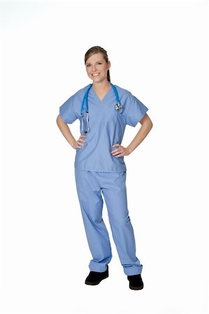 simsearch:400-05172792,k - Beautiful Caucasian doctor or nurse on a white background Foto de stock - Royalty-Free Super Valor e Assinatura, Número: 400-04141331