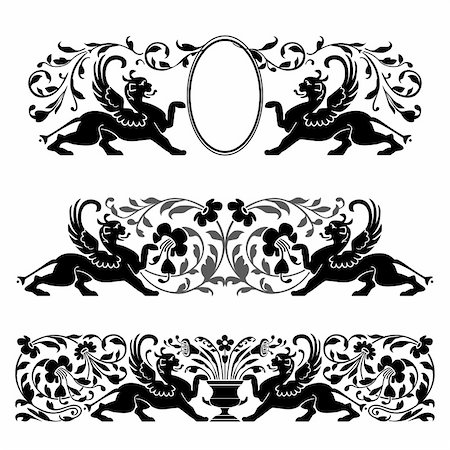 Antique floral ornaments with stylized animals, design elements, vector illustration with separated elements. Stock Photo - Budget Royalty-Free & Subscription, Code: 400-04141362