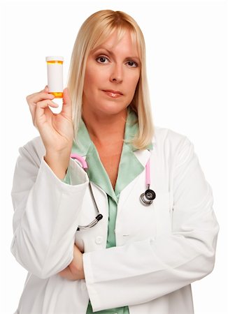 pill bottles girl - Attractive Female Doctor with Blank Prescription Bottle Isolated on a White Background. Stock Photo - Budget Royalty-Free & Subscription, Code: 400-04141524