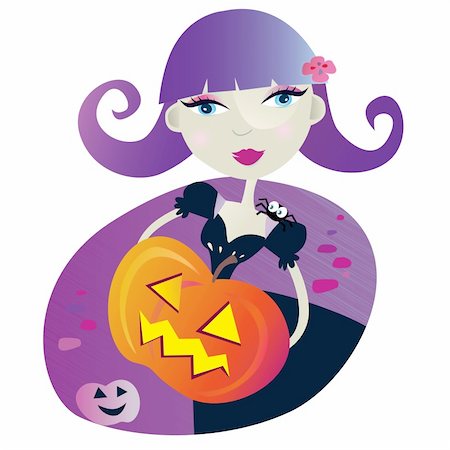 simsearch:400-04645724,k - Halloween witch girl with pumpkin head. Vector Illustration. Stock Photo - Budget Royalty-Free & Subscription, Code: 400-04141555