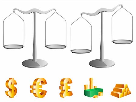 debt scales - Vector scales and money icons, isolated on white background. Stock Photo - Budget Royalty-Free & Subscription, Code: 400-04141873