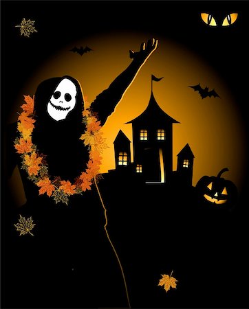 simsearch:400-09081867,k - Halloween night holiday, house on hill Fotografie stock - Microstock e Abbonamento, Codice: 400-04141998