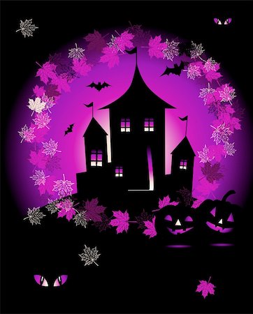 simsearch:400-04645724,k - Halloween night holiday, house on hill Stock Photo - Budget Royalty-Free & Subscription, Code: 400-04142007