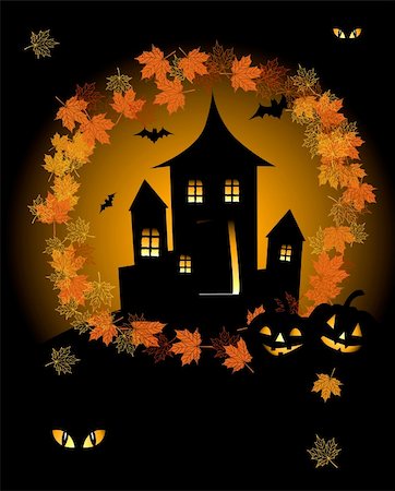 simsearch:400-09081867,k - Halloween night holiday, house on hill Fotografie stock - Microstock e Abbonamento, Codice: 400-04142008