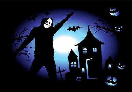 simsearch:400-09081867,k - Halloween night holiday, house on hill Fotografie stock - Microstock e Abbonamento, Codice: 400-04142003