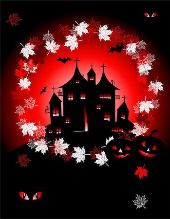 simsearch:400-04214856,k - Halloween night holiday, house on hill Fotografie stock - Microstock e Abbonamento, Codice: 400-04142012