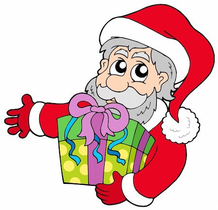 simsearch:400-04144528,k - Santa Claus holding gift - vector illustration. Foto de stock - Super Valor sin royalties y Suscripción, Código: 400-04142109