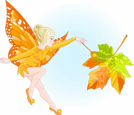 simsearch:400-05683592,k - A young fairy with a magic wand coloring autumn leaf. All objects are separate groups Stock Photo - Budget Royalty-Free & Subscription, Code: 400-04142127