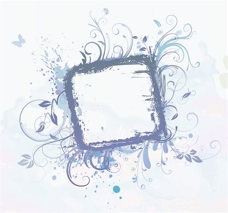 simsearch:400-04624081,k - Illustration vectorielle de Grunge bleu style cadre décoratif Floral Photographie de stock - Aubaine LD & Abonnement, Code: 400-04142167