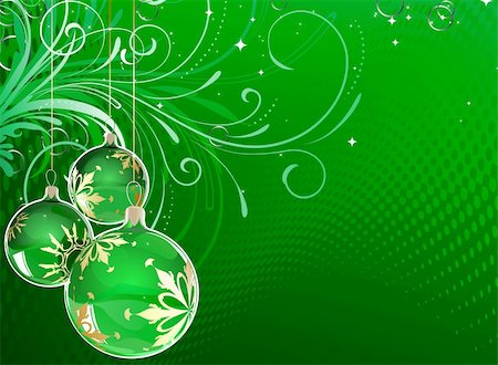 simsearch:400-04654192,k - Vector illustration of green Holiday card with christmas balls on the abstract floral background Foto de stock - Super Valor sin royalties y Suscripción, Código: 400-04142171