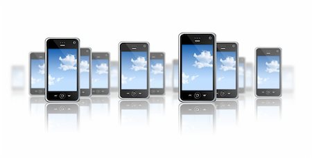 simsearch:400-04358223,k - many three dimensional mobile phones on a white background Foto de stock - Super Valor sin royalties y Suscripción, Código: 400-04142261