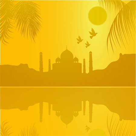 silhouette view of Taj Mahal, agra, India, lake view Stock Photo - Budget Royalty-Free & Subscription, Code: 400-04142584