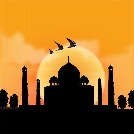 silhouette view of Taj Mahal, agra, India with sunrise background Stock Photo - Budget Royalty-Free & Subscription, Code: 400-04142586