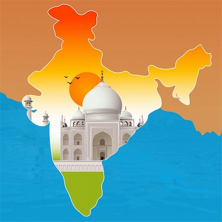 Taj Mahal, agra, outline map of india Stock Photo - Budget Royalty-Free & Subscription, Code: 400-04142626