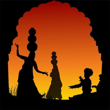 rajasthan music - silhouette view of people performing folk dance and music, india Stock Photo - Budget Royalty-Free & Subscription, Code: 400-04142637