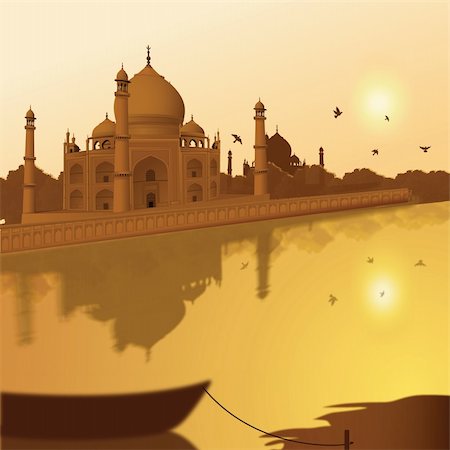 sun rise in agra - Taj Mahal, agra, India, view of lake and boat Stock Photo - Budget Royalty-Free & Subscription, Code: 400-04142639