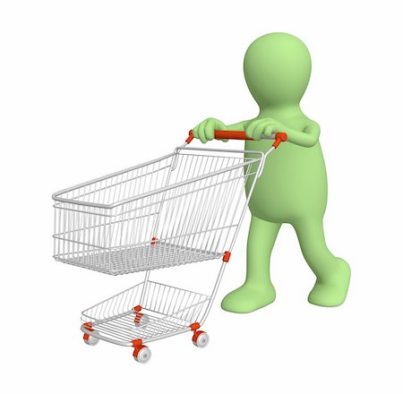 shopaholic (male) - 3d puppet, going for purchases - over white Stock Photo - Budget Royalty-Free & Subscription, Code: 400-04143183