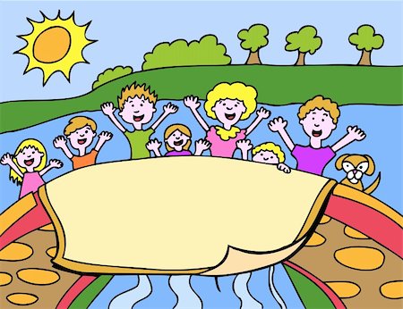 Children display a banner over a bridge in the park. Stock Photo - Budget Royalty-Free & Subscription, Code: 400-04143693