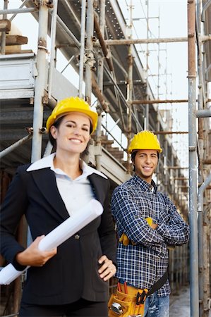 Portrait of construction worker and female architect. Copy space Stock Photo - Budget Royalty-Free & Subscription, Code: 400-04154156