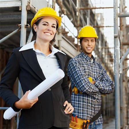 Portrait of construction worker and female architect. Stock Photo - Budget Royalty-Free & Subscription, Code: 400-04154157