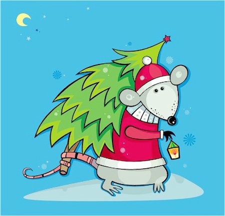 simsearch:400-06739427,k - Santa rat with christmas tree. Stockbilder - Microstock & Abonnement, Bildnummer: 400-04154174