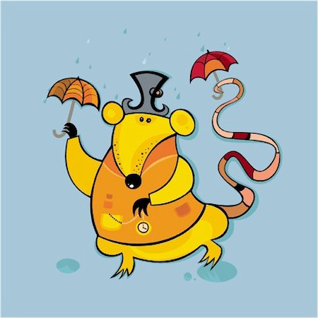 simsearch:400-04154451,k - Vector editable cute rat under it's umbrellas in the rain. Stock Photo - Budget Royalty-Free & Subscription, Code: 400-04154177