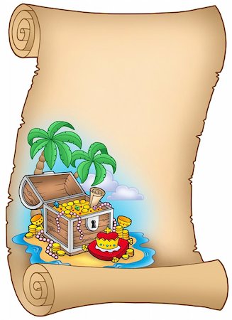 Parchment with treasure on island - color illustration. Stock Photo - Budget Royalty-Free & Subscription, Code: 400-04154439