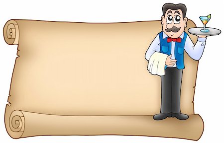 Scroll with waiter - color illustration. Stock Photo - Budget Royalty-Free & Subscription, Code: 400-04154440