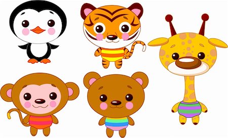 Cute funny baby animals set. Vector illustration Stock Photo - Budget Royalty-Free & Subscription, Code: 400-04154480