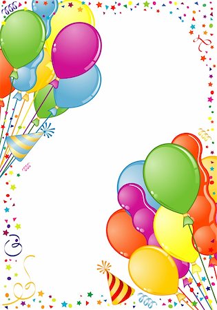 red and yellow confetti - Birthday Frame with Balloon, Streamer and Party Hat, element for design, vector illustration Stock Photo - Budget Royalty-Free & Subscription, Code: 400-04154843