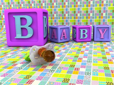 simsearch:400-04660584,k - A stack of children's alphabet blocks spelling the word baby and pacifier Foto de stock - Royalty-Free Super Valor e Assinatura, Número: 400-04154864