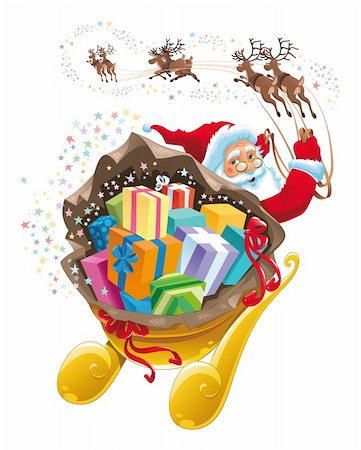 rudolf - Santa Claus with gift. Cartoon and vector Christmas illustration. Fotografie stock - Microstock e Abbonamento, Codice: 400-04154954