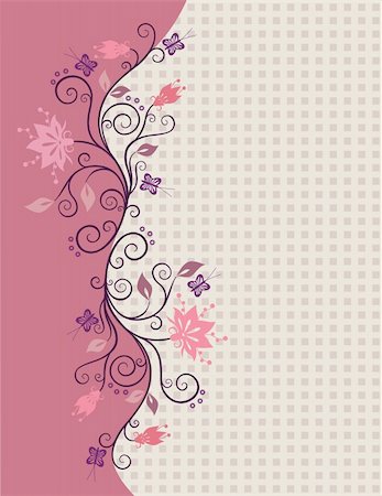 simsearch:400-07265301,k - Pink vector flowers border with little squares in the background Foto de stock - Royalty-Free Super Valor e Assinatura, Número: 400-04155066