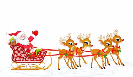 santa and reindeer - Cartoon illustration of Santa Claus in his sleigh. Layered file for easier editing. Stock Photo - Budget Royalty-Free & Subscription, Code: 400-04155114