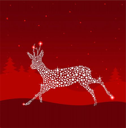 reindeer clip art - Running Shining Christmas deer. Vintage vector illustration Stock Photo - Budget Royalty-Free & Subscription, Code: 400-04155112