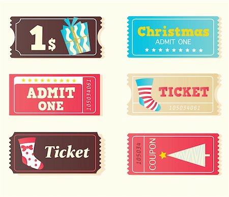 Christmas shopping or entertainment? Use my tickets! Retro vector tickets in retro style. Stock Photo - Budget Royalty-Free & Subscription, Code: 400-04155221