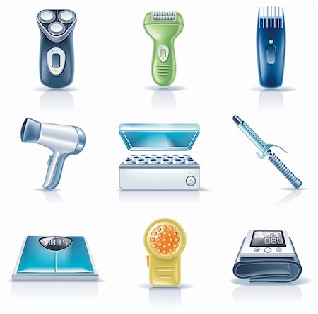 ferro arricciacapelli - Set of the detailed domestic appliances icons Fotografie stock - Microstock e Abbonamento, Codice: 400-04155585