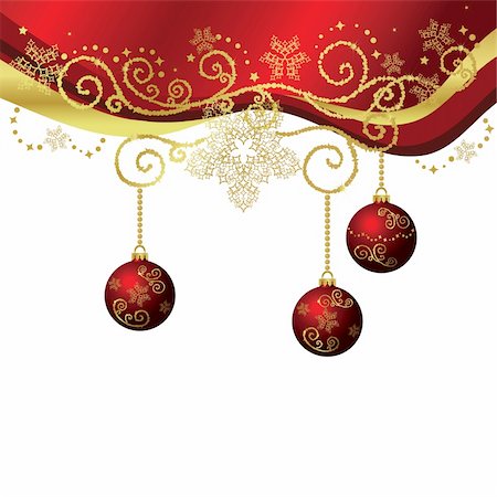 simsearch:400-05876335,k - Red & gold vector Cristmas border with Christmas balls. Isolated Stock Photo - Budget Royalty-Free & Subscription, Code: 400-04155684