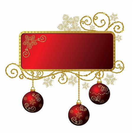 simsearch:400-05876335,k - Vector red & gold Christmas frame with Christmas balls. Isolated Stock Photo - Budget Royalty-Free & Subscription, Code: 400-04155686