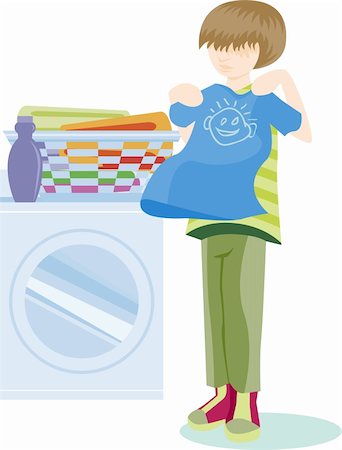 family with washing machine - Cartoon image of person folding laundry. Stock Photo - Budget Royalty-Free & Subscription, Code: 400-04156053