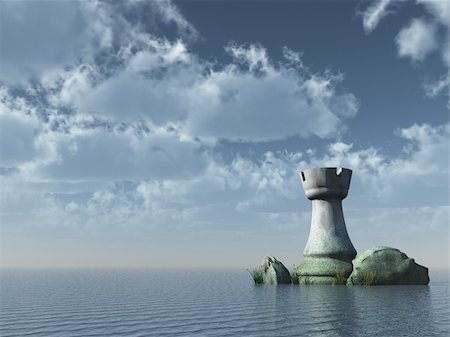simsearch:400-04710081,k - chess rook at the ocean under cloudy sky - 3d illustration Photographie de stock - Aubaine LD & Abonnement, Code: 400-04156346