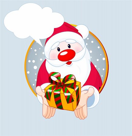 Christmas greeting card with Cute Santa Claus giving a gift Stock Photo - Budget Royalty-Free & Subscription, Code: 400-04156741
