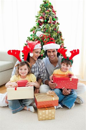 Family decorating a Christmas tree at home Stock Photo - Budget Royalty-Free & Subscription, Code: 400-04156792